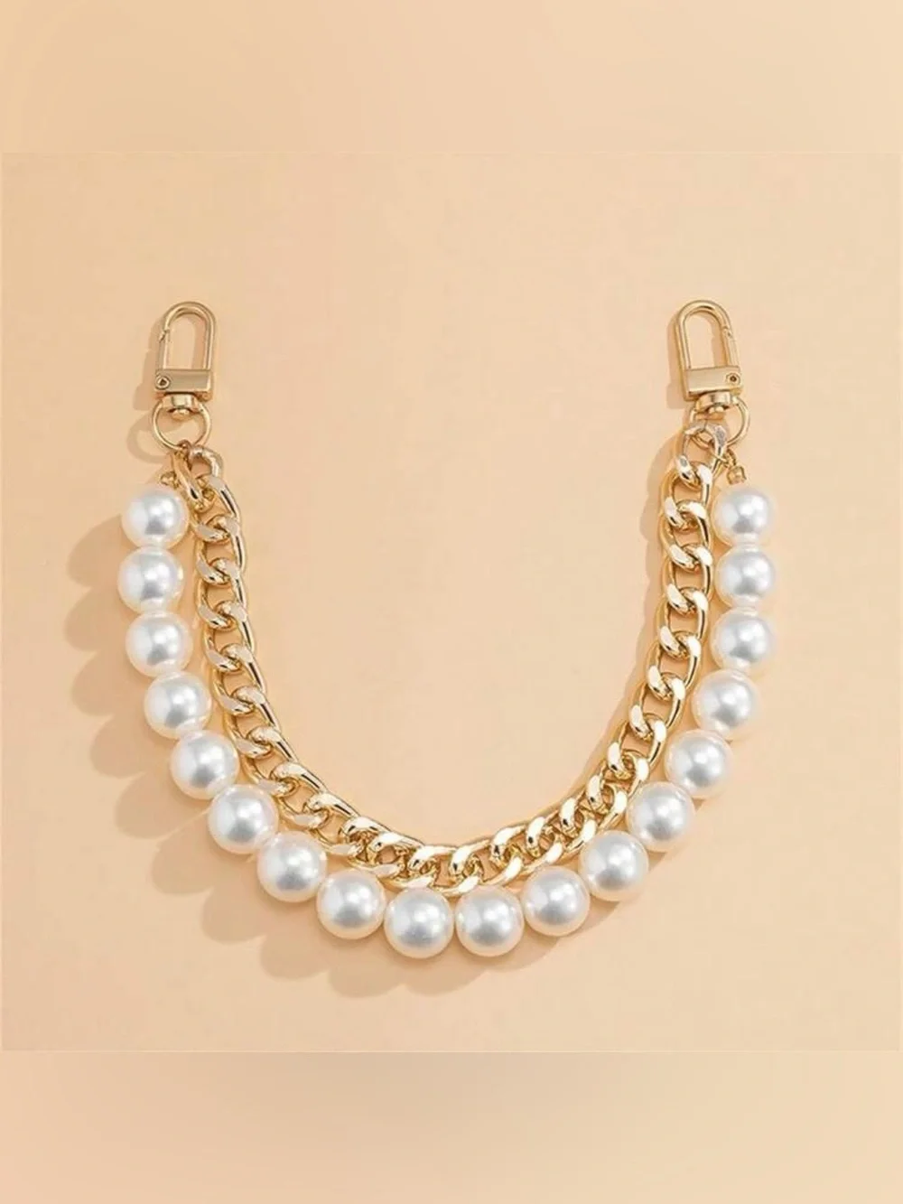 Gold Chain and White Pearl Accent Strap